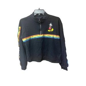 Disney Black  Mickey Mouse Rainbow Pride Qtr Zip Cropped Jacket/Shirt L 11-13